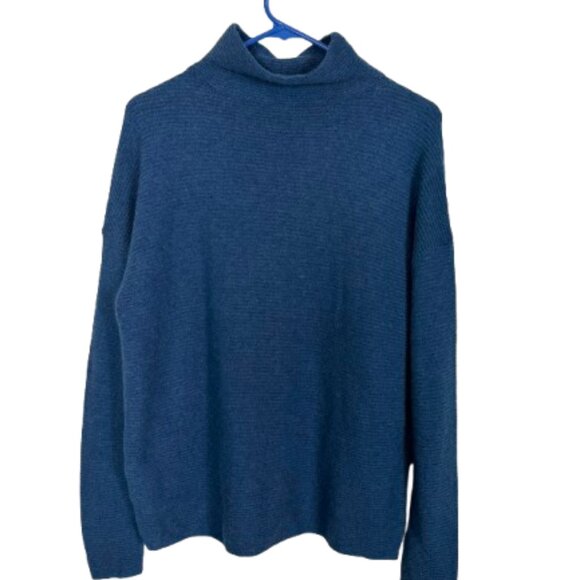 Kinross Cashmere Mock Neck Rib Cashmere Sweater Size M Teal - Picture 3 of 9
